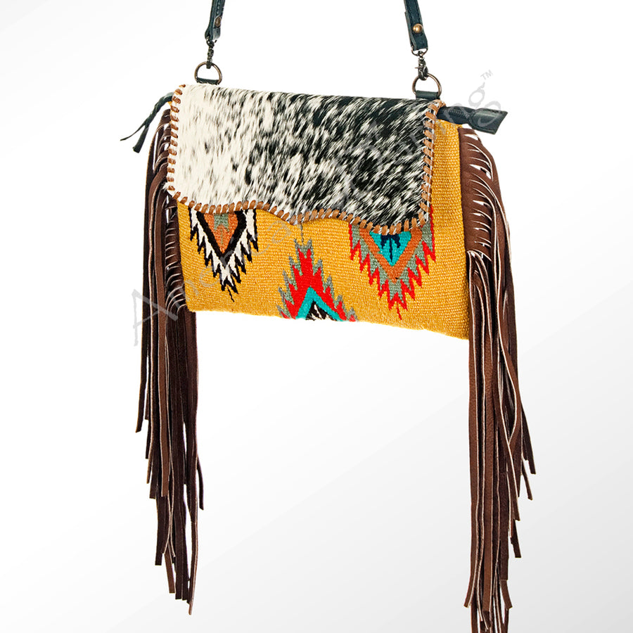 American Darling Handcrafted Western Cross body Bag with Saddle Blanket and Fringes - Uhorse