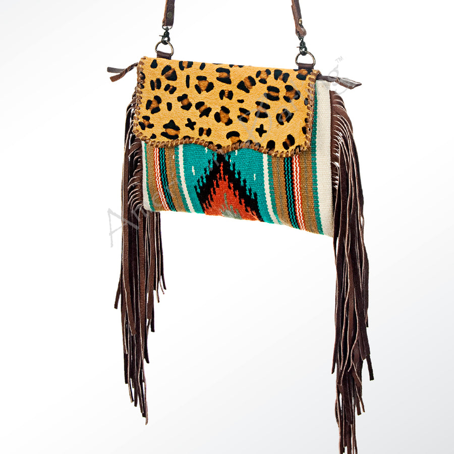 American Darling Handcrafted Western Cross body Bag with Saddle Blanket and Fringes - Uhorse