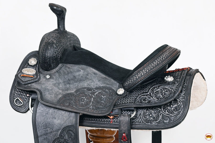 HILASON Western Horse Ranch Roping Roper American Leather Saddle Black