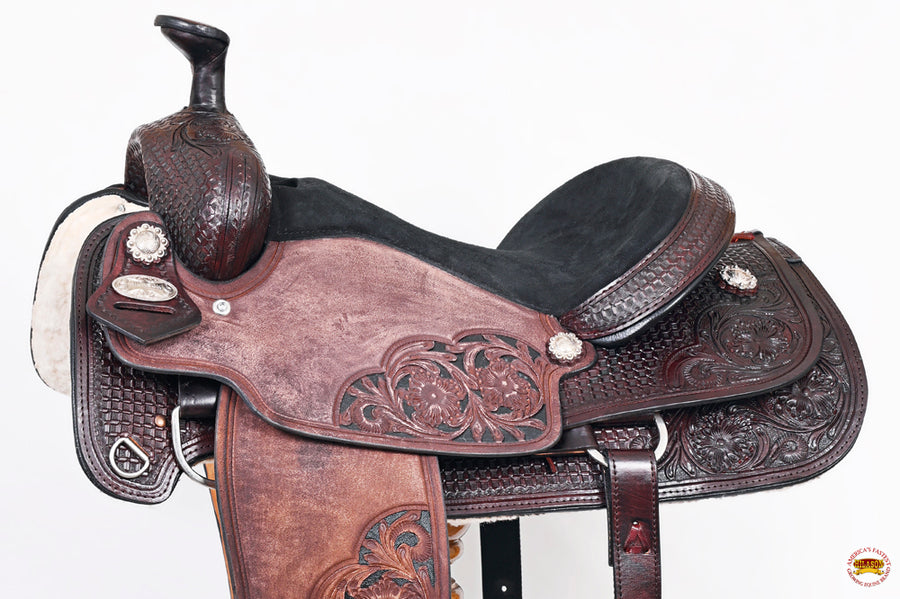 HILASON Western Horse Ranch Roping Roper American Leather Saddle Dark Brown
