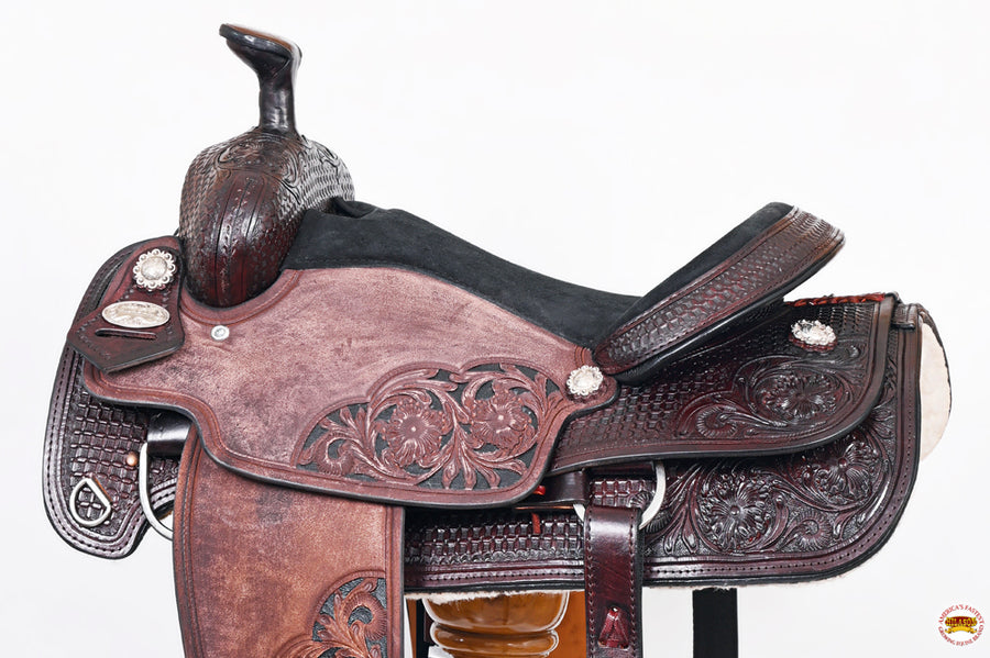 HILASON Western Horse Ranch Roping Roper American Leather Saddle Dark Brown