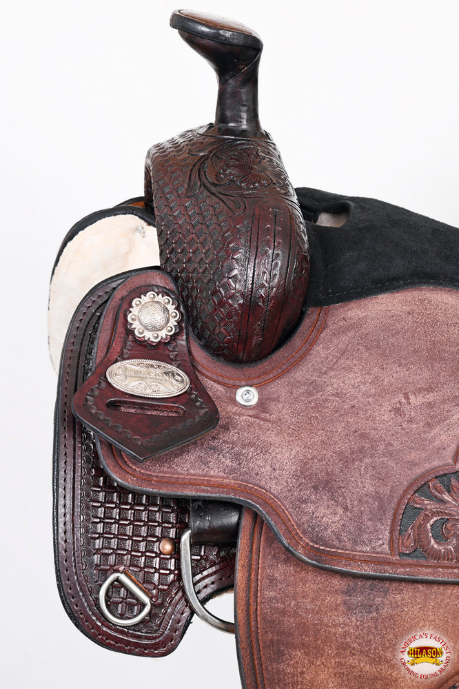 HILASON Western Horse Ranch Roping Roper American Leather Saddle Dark Brown
