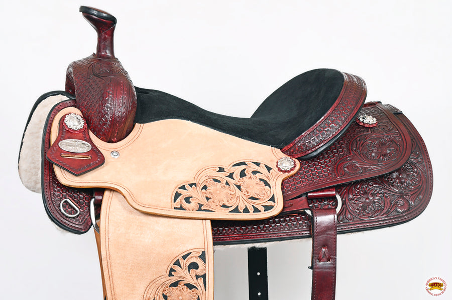 HILASON Western Horse Ranch Roping Roper American Leather Saddle Mahogany