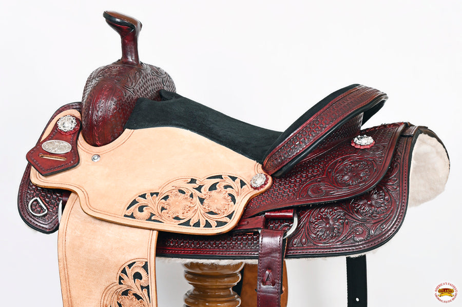 HILASON Western Horse Ranch Roping Roper American Leather Saddle Mahogany