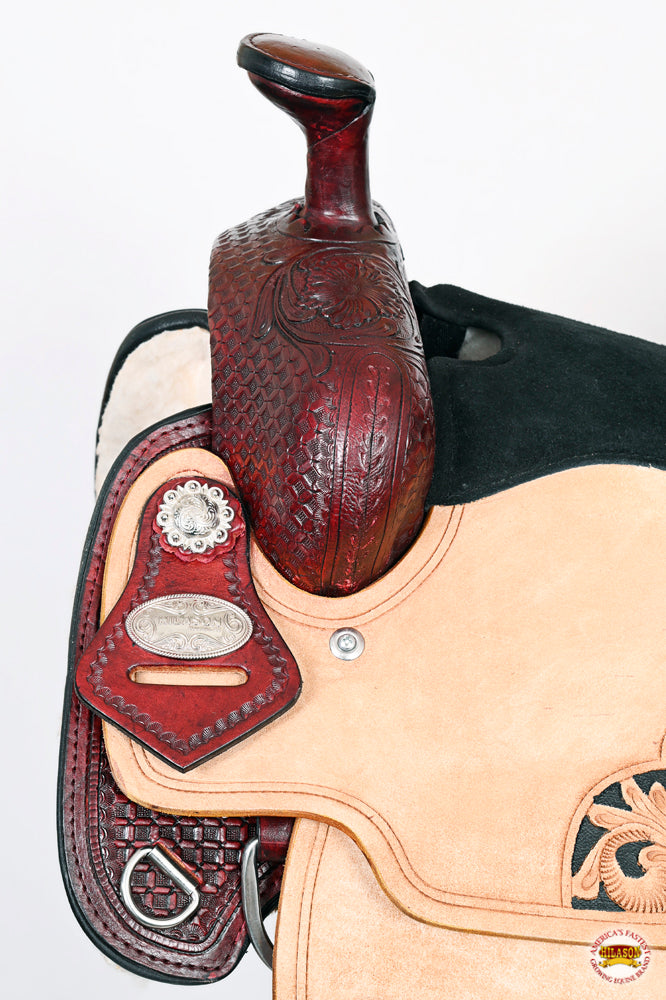 HILASON Western Horse Ranch Roping Roper American Leather Saddle Mahogany