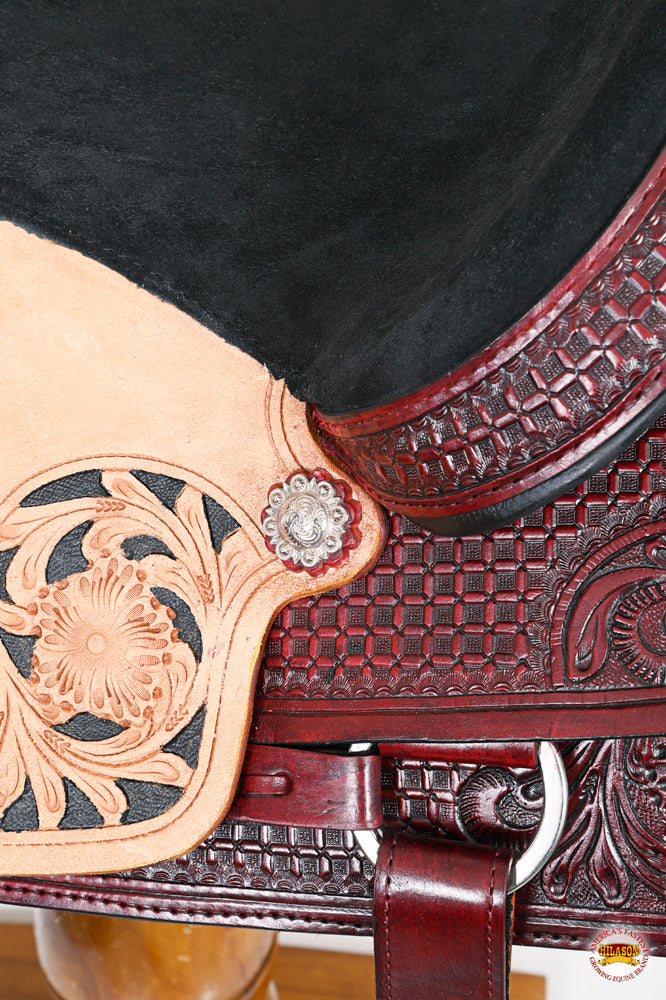 HILASON Western Horse Ranch Roping Roper American Leather Saddle Mahogany