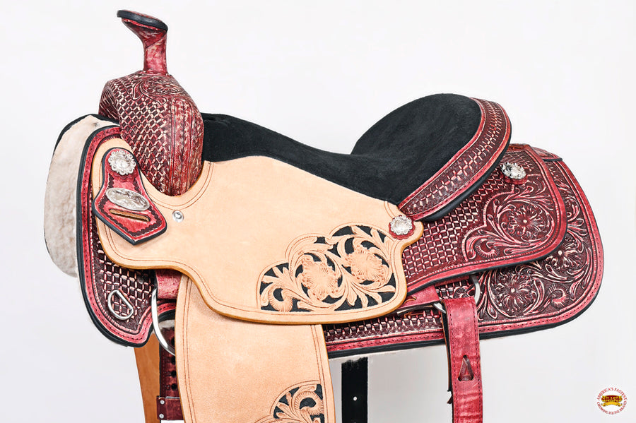 HILASON Western Horse Ranch Roping Roper American Leather Saddle Mahogany