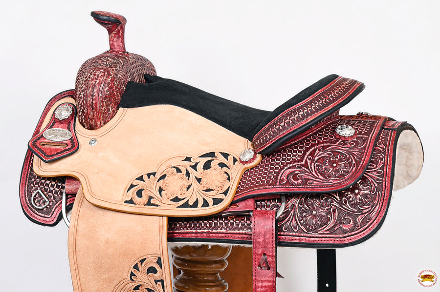 HILASON Western Horse Ranch Roping Roper American Leather Saddle Mahogany