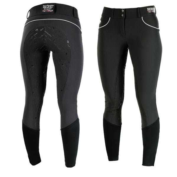 Horze Womens Nordic Performance Full Seat Breeches Silicone Grip Black by Hilason – Cowboy and equestrian accessories