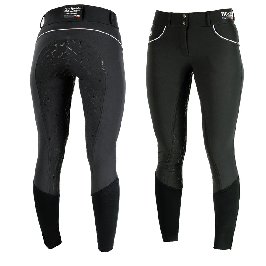 22 Horze women's Nordic Performance Full Seat Breeches Silicone Grip Black - Uhorse