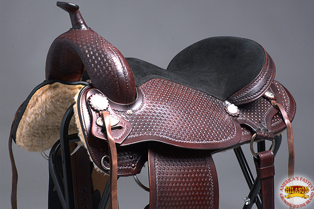 Hilason Flex Tree Western Horse Saddle American Leather  Barrel Trail & Pleasure Brown