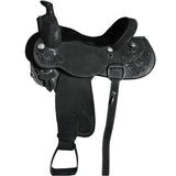 Black leather western saddle with tooled fenders - Uhorse