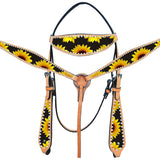 Hilason Western Horse Headstall Breast Collar American Leather Sunflower
