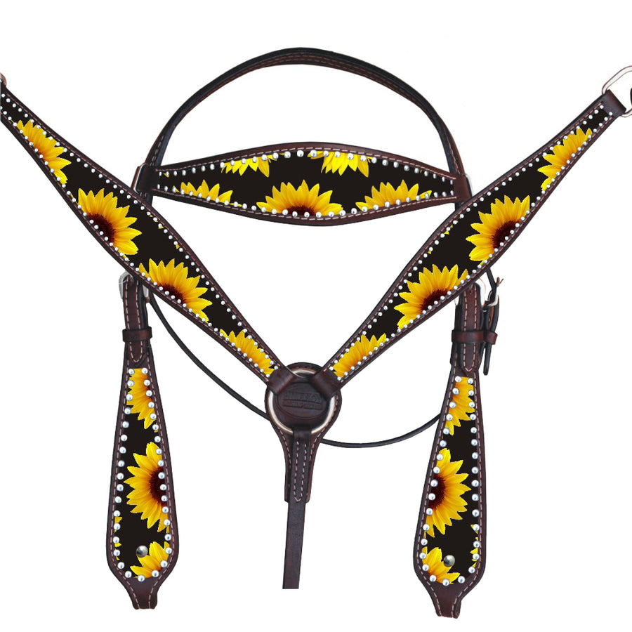 Hilason W. H. Headstall Breast Collar American Leather Sunflower – by Hilason – Cowboy and equestrian accessories