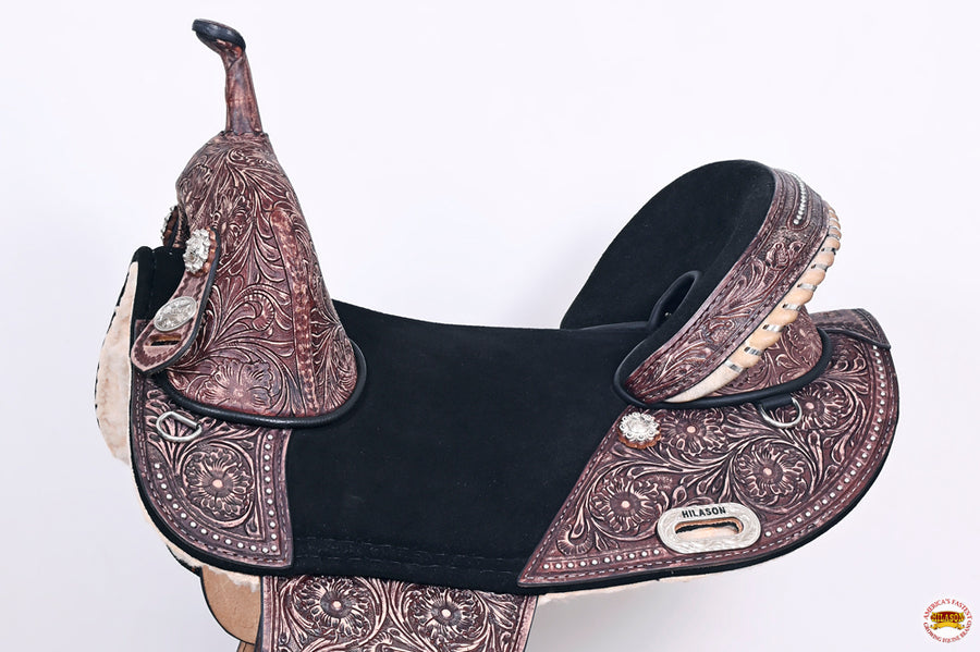 HILASON Western Horse Treeless Trail Barrel Saddle American Leather | for Horses
