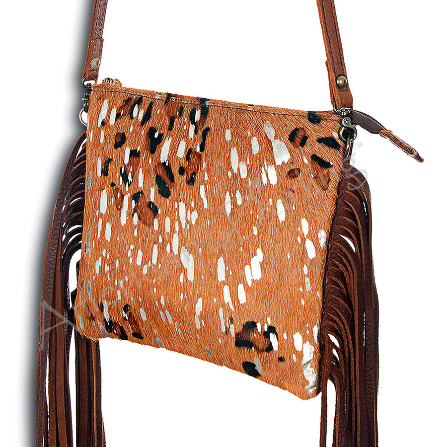 American Darling Western Small Crossbody Bag – Genuine Hair-On Cowhide Leather with Fringes, Adjustable Strap, Handcrafted in Texas