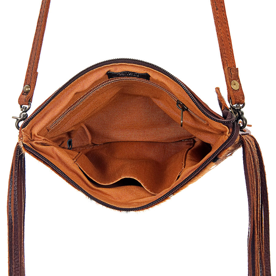 American Darling Western Small Crossbody Bag – Genuine Hair-On Cowhide Leather with Fringes, Adjustable Strap, Handcrafted in Texas