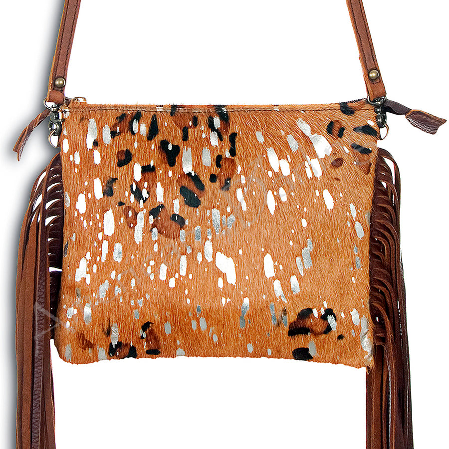 American Darling Hair-On Cowhide Leather Western Crossbody Bag with Fringes - Uhorse