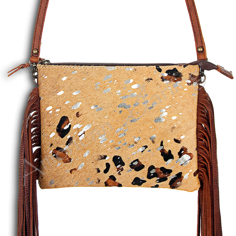 American Darling Cowhide Crossbody Bag with Brown Leather Fringe - Uhorse