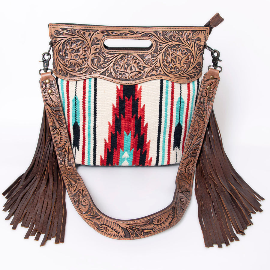 American Darling Clutch Hand Tooled Saddle Blanket Fabric Genuine Leather Western Women Bag Handbag Purse | Purses for Cute