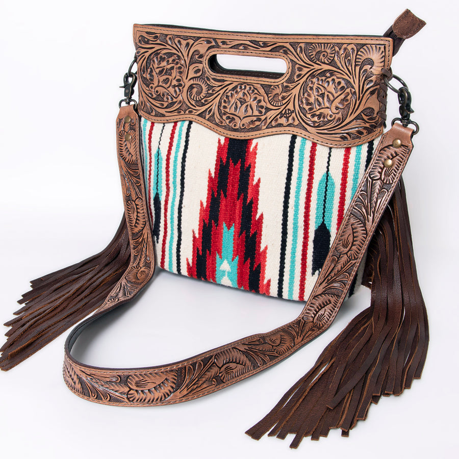 American Darling Clutch Hand Tooled Saddle Blanket Fabric Genuine Leather Western Women Bag Handbag Purse | Purses - Uhorse
