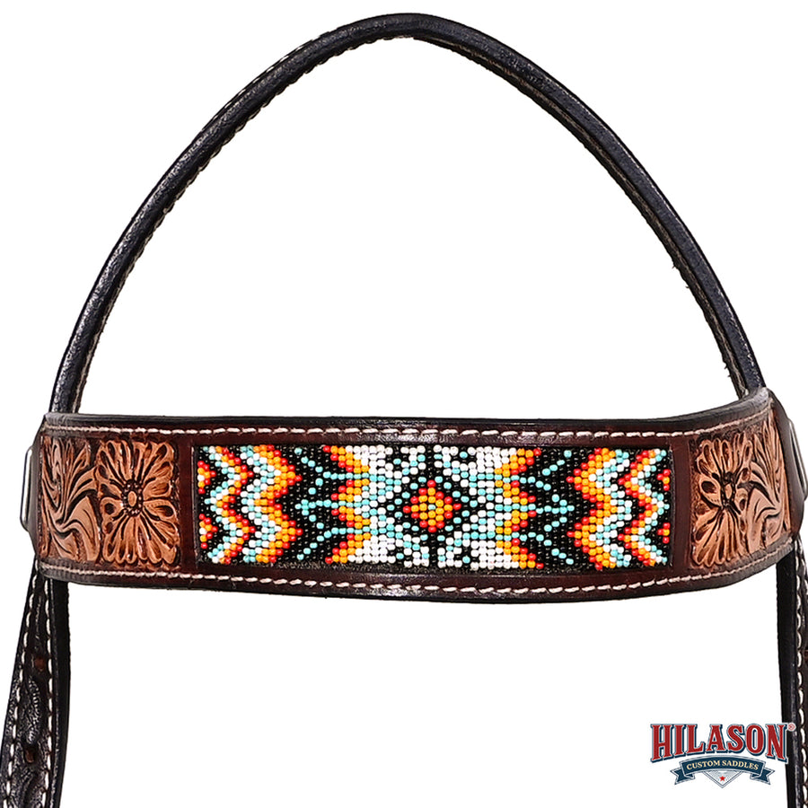 HILASON Western Horse Floral Headstall Breast Collar One Ear Headstall Wither Strap American Leather Tack Set