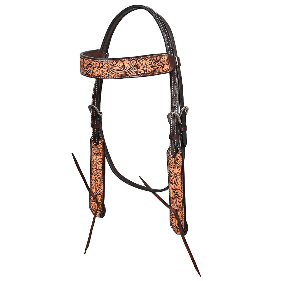 HILASON Western Horse Headstall American Leather Floral Tan Dark Brown - Uhorse