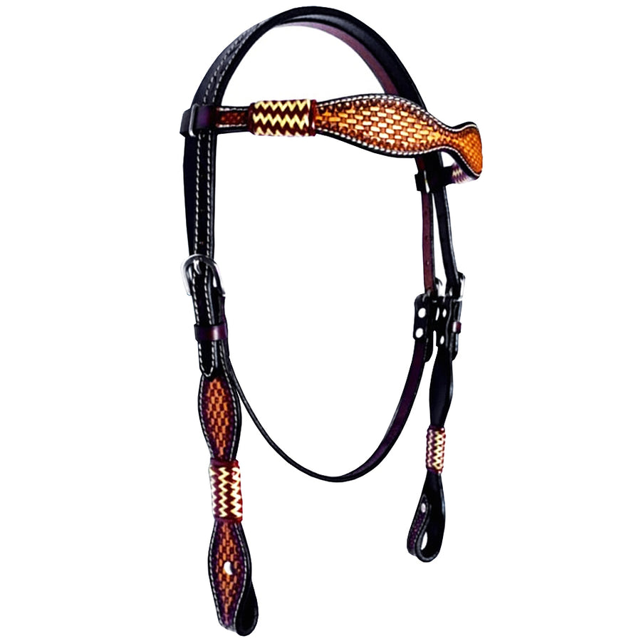 HILASON Western Horse Headstall American Leather Tan Rawhide Basket Weave - Uhorse