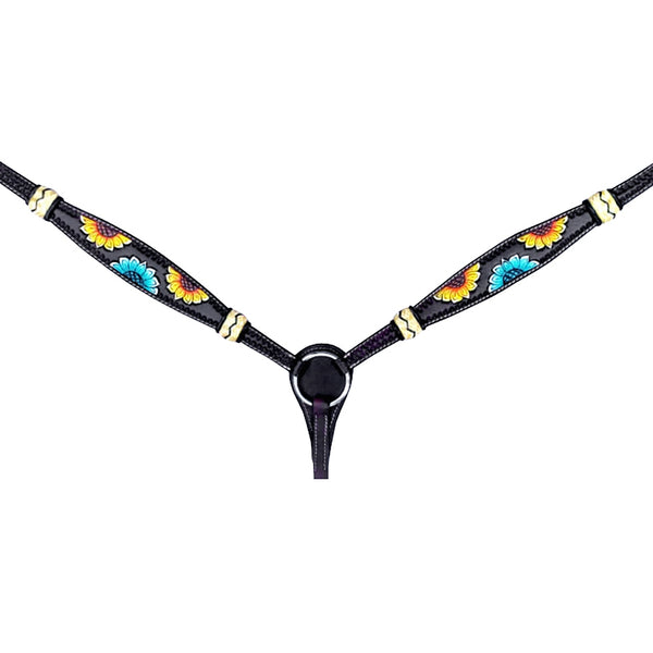 HILASON Western Horse Headstall Breast Collar Set American Leather Rawhide Black - Uhorse