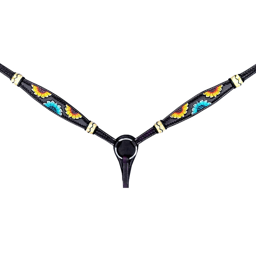 HILASON Western Horse Headstall Breast Collar Set American Leather Rawhide Black - Uhorse