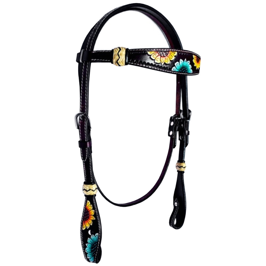 HILASON Western Horse Headstall American Leather Black Rawhide Braiding - Uhorse