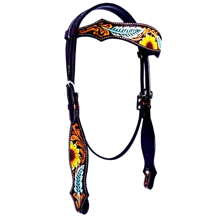 HILASON Western Horse Headstall American Leather Sun flower - Uhorse
