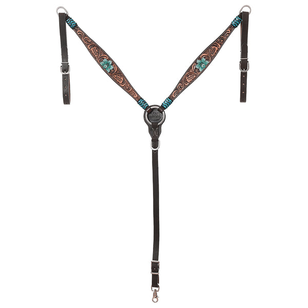 HILASON Western Horse Headstall Breast Collar Set American Leather Floral Dark Brown - Uhorse