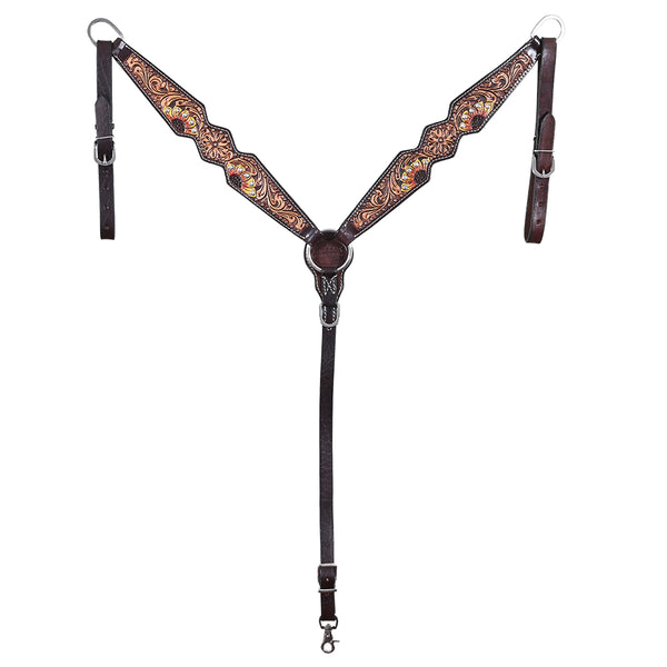 HILASON Western Horse Headstall Breast Collar Set American Leather Dark Brown Sunflower - Uhorse