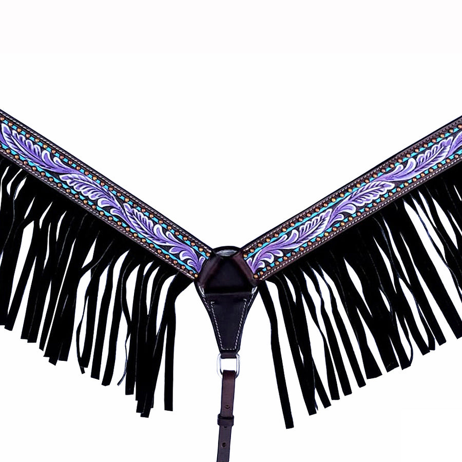HILASON W. H. Breast Collar Tk. American Leather Purple Floral – by Hilason – Cowboy and equestrian accessories