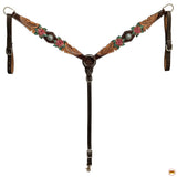 HILASON Western Horse Headstall Breast Collar Set American Leather Floral | Leather Headstall | Leather Breast Collar | Tack Set for Horses