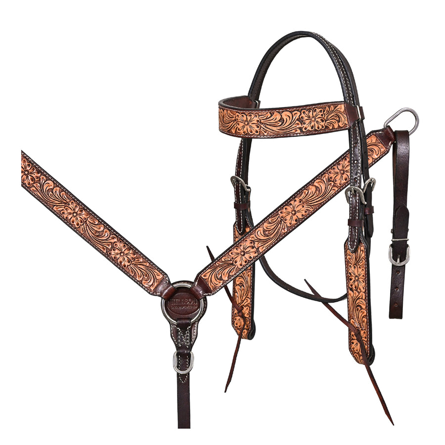 HILASON Western Horse Headstall Breast Collar Set American Leather Floral - Uhorse