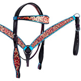 HILASON Western Horse Headstall Breast Collar Set American Leather Floral | Tack for Horses