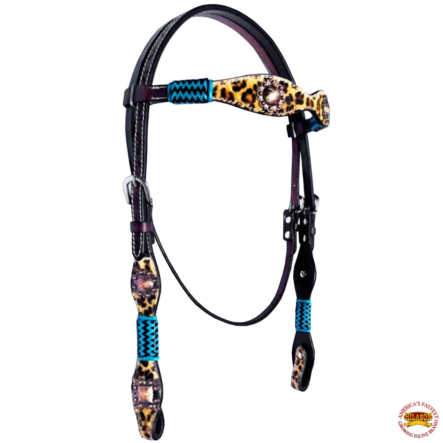 HILASON Western Horse Headstall Breast CollarAmerican Leather Leopard | Collar Tack Set for Horses