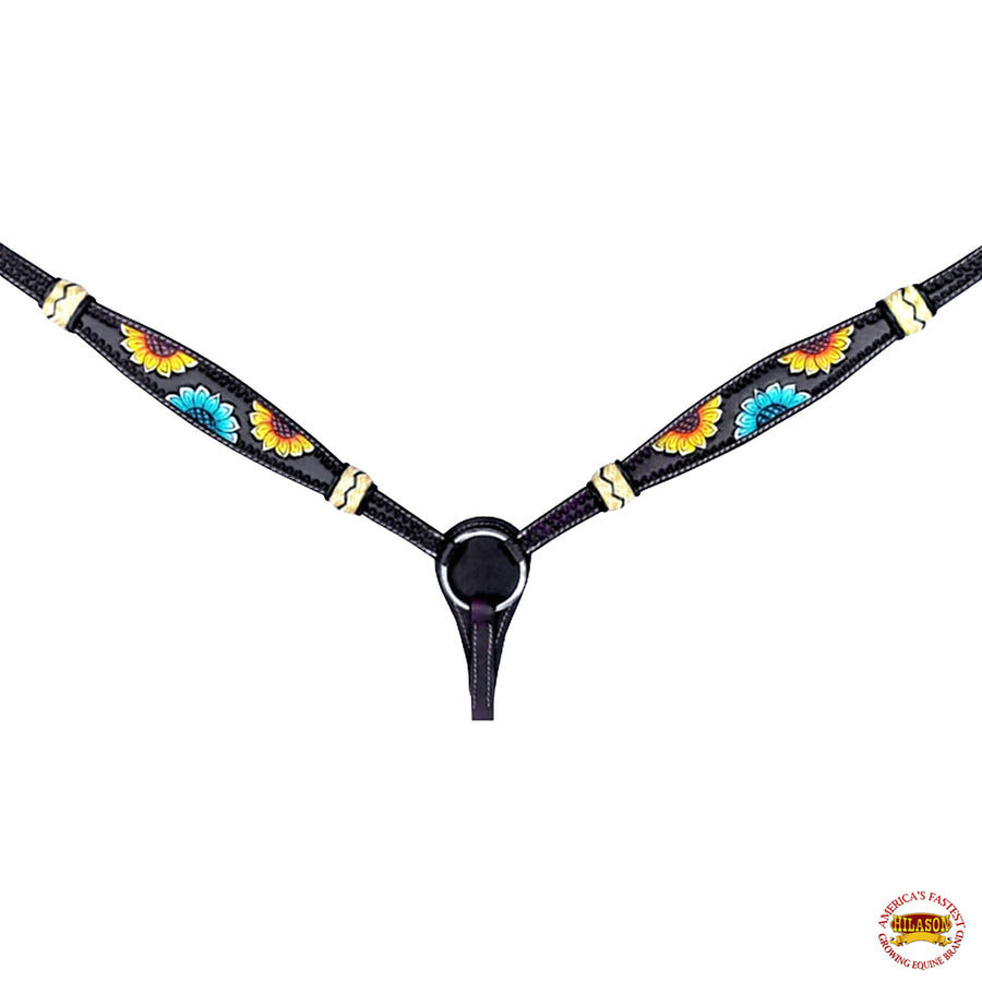 HILASON Western Horse Headstall Breast Collar Set American Leather Rawhide Black | Tack for Horses