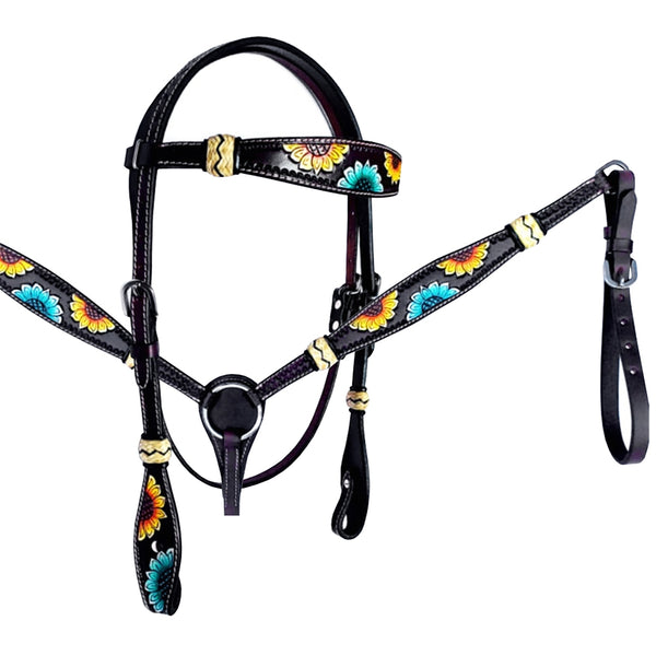 HILASON Western Horse Headstall and Breast Collar American Leather Floral Carving - Uhorse
