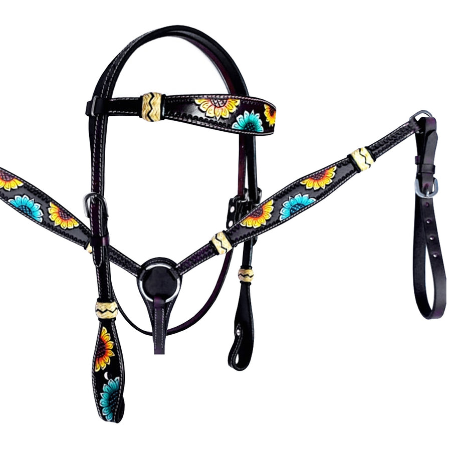 HILASON Western Horse Headstall and Breast Collar American Leather Floral Carving - Uhorse
