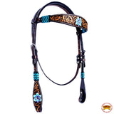 HILASON Western Horse Headstall Breast Collar Set American Leather Floral Tan Dark Brown