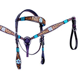 HILASON Western Horse Headstall Breast Collar Set American Leather Floral Tan Dark Brown