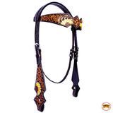 HILASON Western Horse Headstall Breast Collar Set American Leather Tan Dark Brown Sunflower