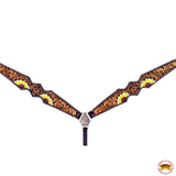 HILASON Western Horse Headstall Breast Collar Set American Leather Tan Dark Brown Sunflower