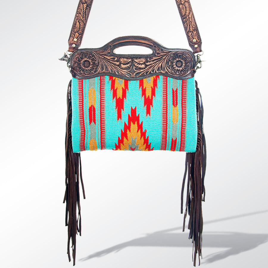 American Darling Clutch Hand Tooled Saddle Blanket Fabric Genuine Leather Western Women Bag Handbag Purse | Purses for Cute