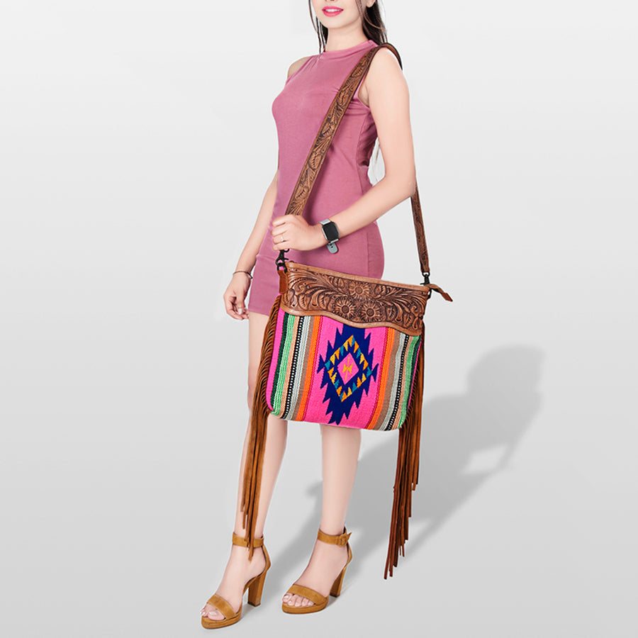 Ameran Darling Women's Crossbody Bag Western Hand Tooled Saddle Blanket Genuine Leather Handbag and Ladies Purse