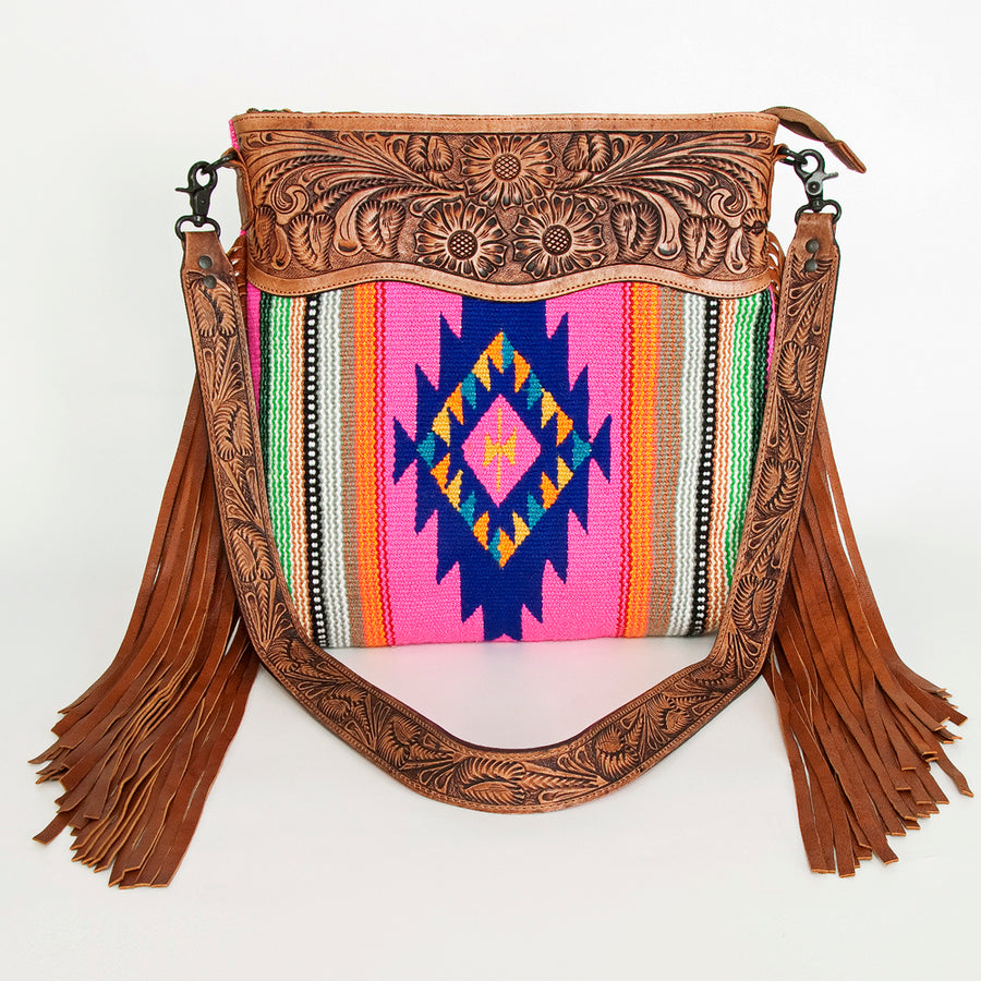 Ameran Darling Women's Crossbody Bag Western Hand Tooled Saddle Blanket Genuine Leather Handbag and Ladies Purse