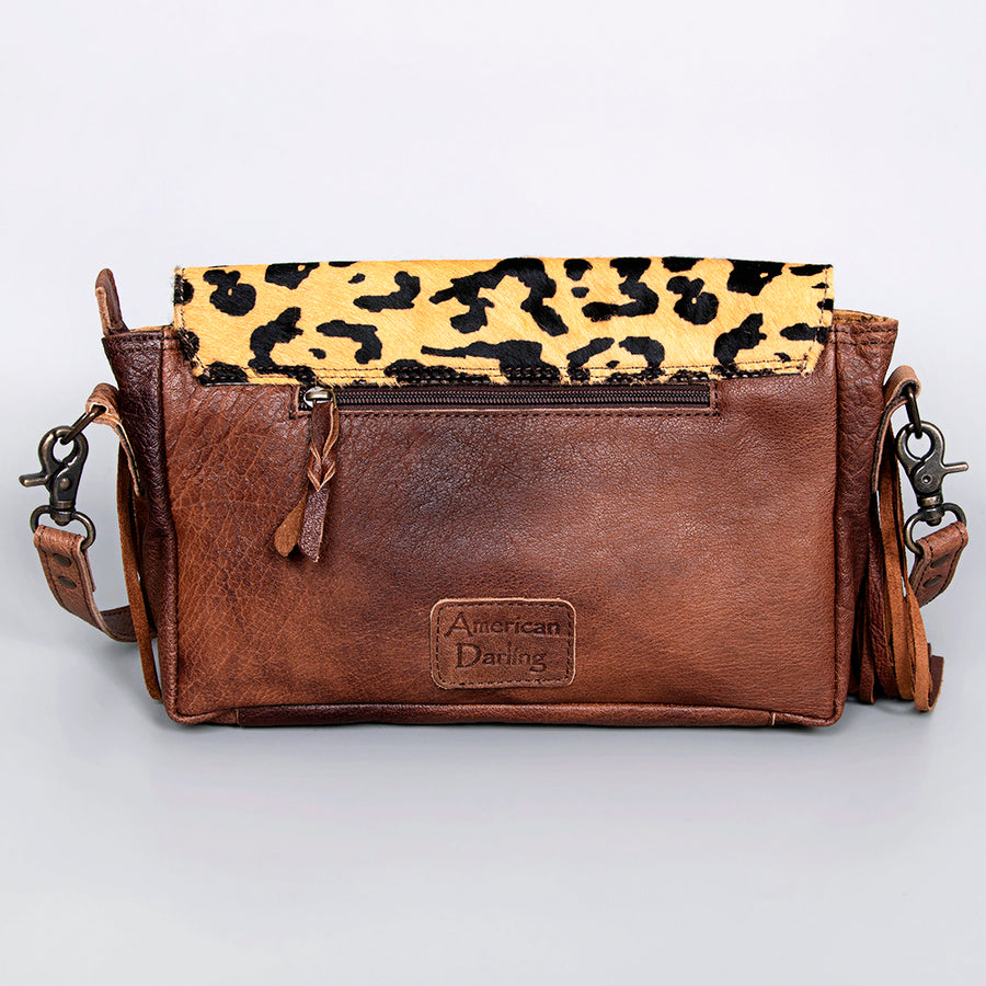 American Darling Small Cross body Bag Hand Tooled Floral Hair-On Cowhide Genuine Leather Fringed Purse with YKK Zipper